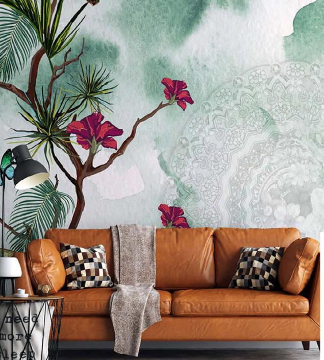Flower Plant with Butterfly Mural