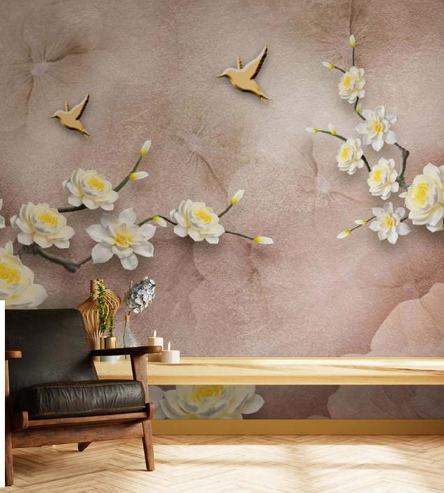White Blooming Flowers Mural