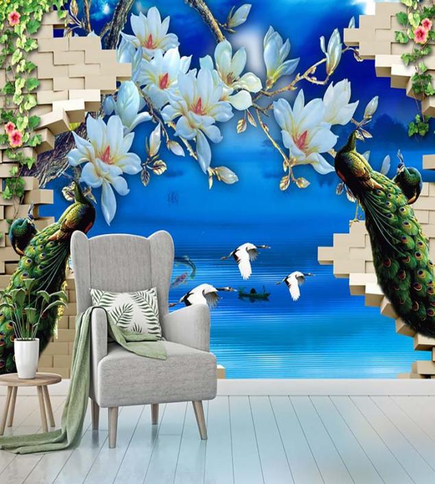 Peacock Broken Wall Mural