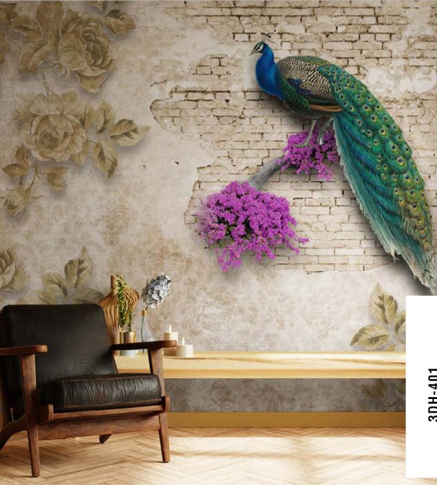 Peacock on Brick Wall Mural