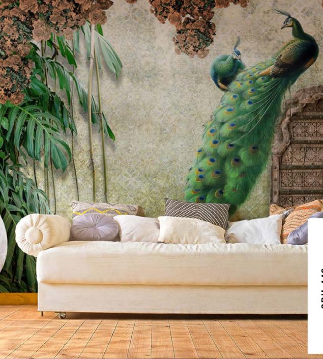 Peacock on Door Mural