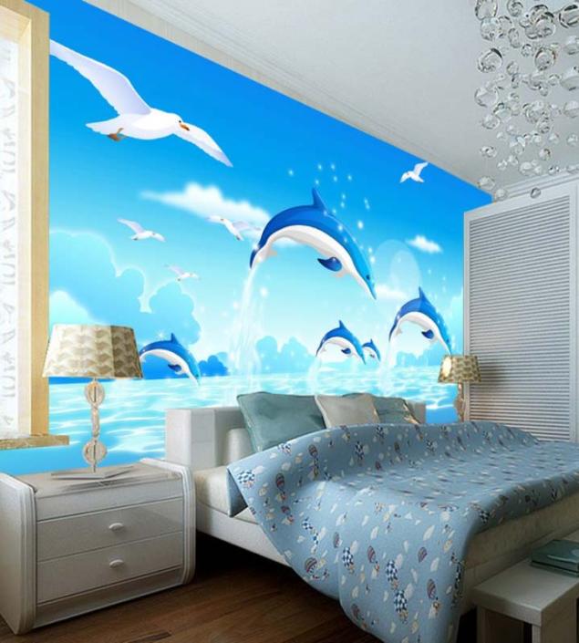 Whale and Birds Art Mural