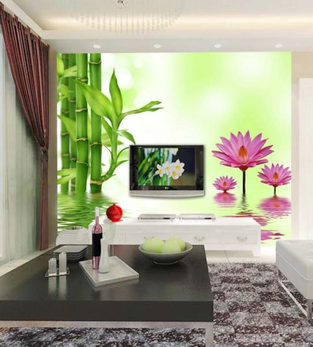 Lotus & Green Bamboo Mural