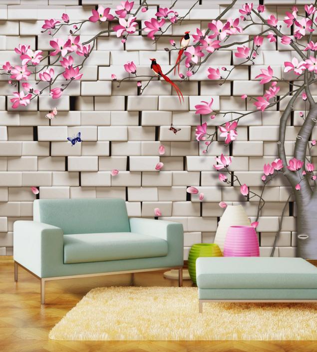 White Bricks with Flowers