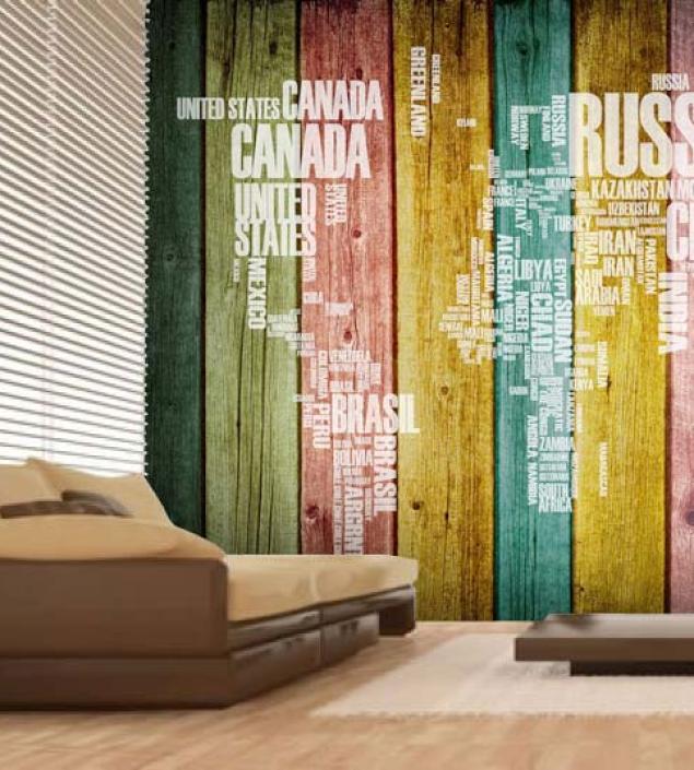 Text Map on Wood Mural