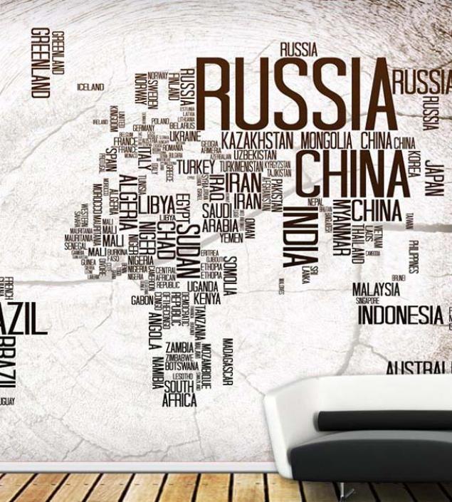 Text World Map Mural