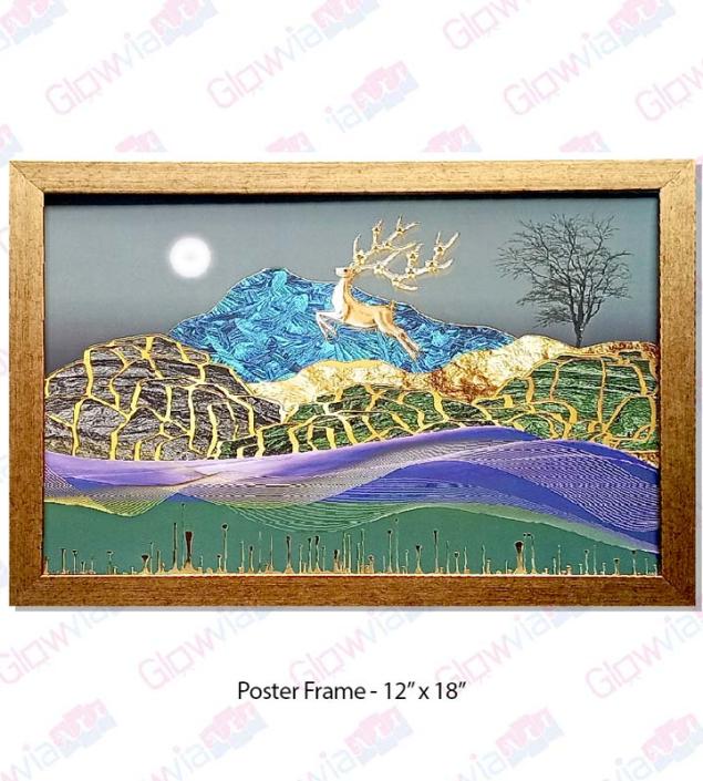 Running Deer On Mountain Art Poster