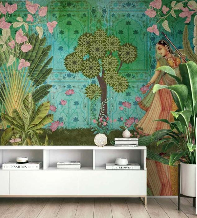 Meera in Garden Art Wallpaper