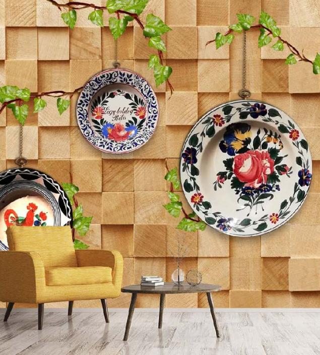 Wooden Square with Plates Mural