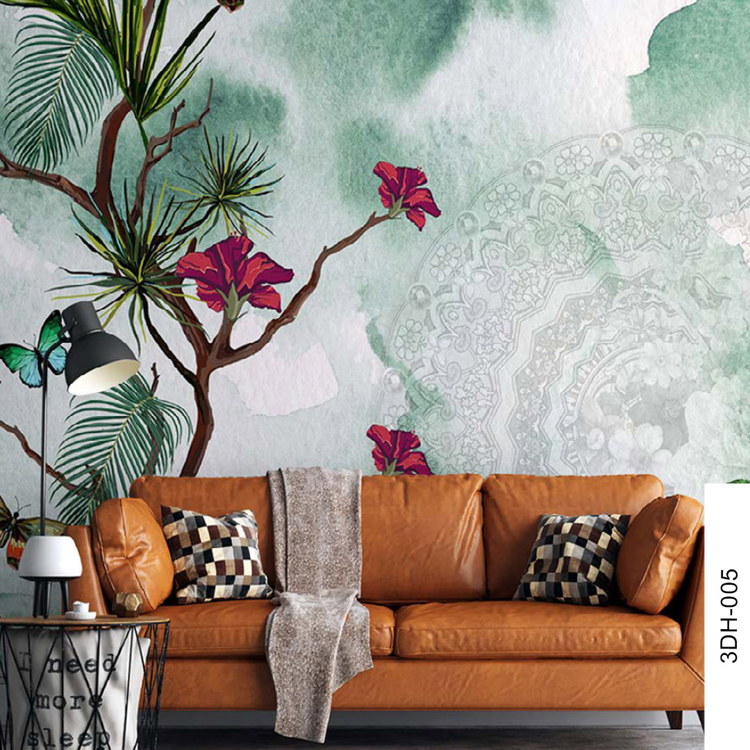 Flower Plant with Butterfly Mural