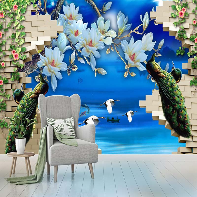 Peacock Broken Wall Mural