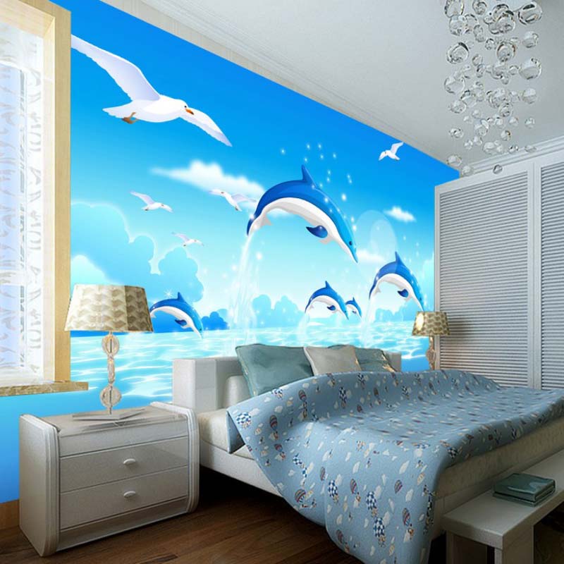 Whale and Birds Art Mural