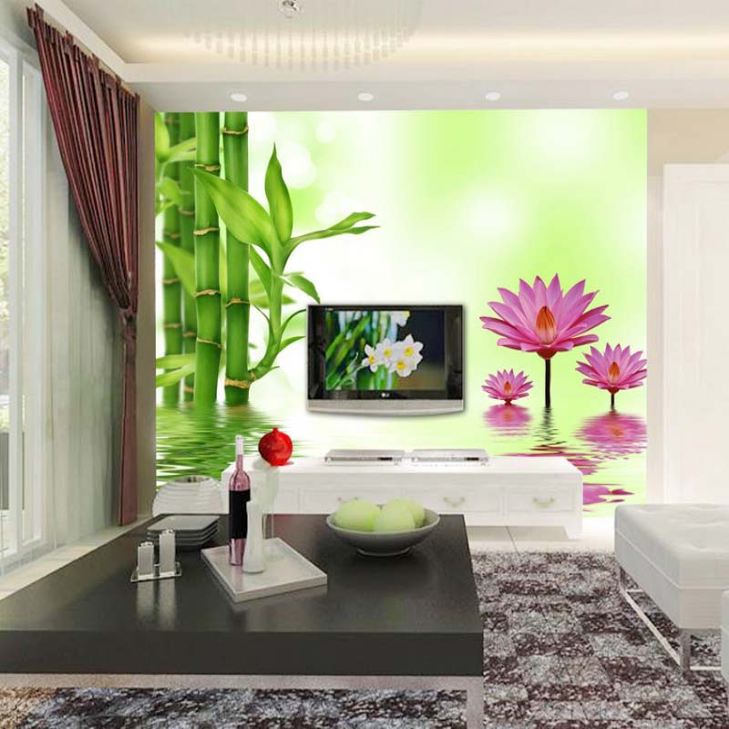 Lotus & Green Bamboo Mural