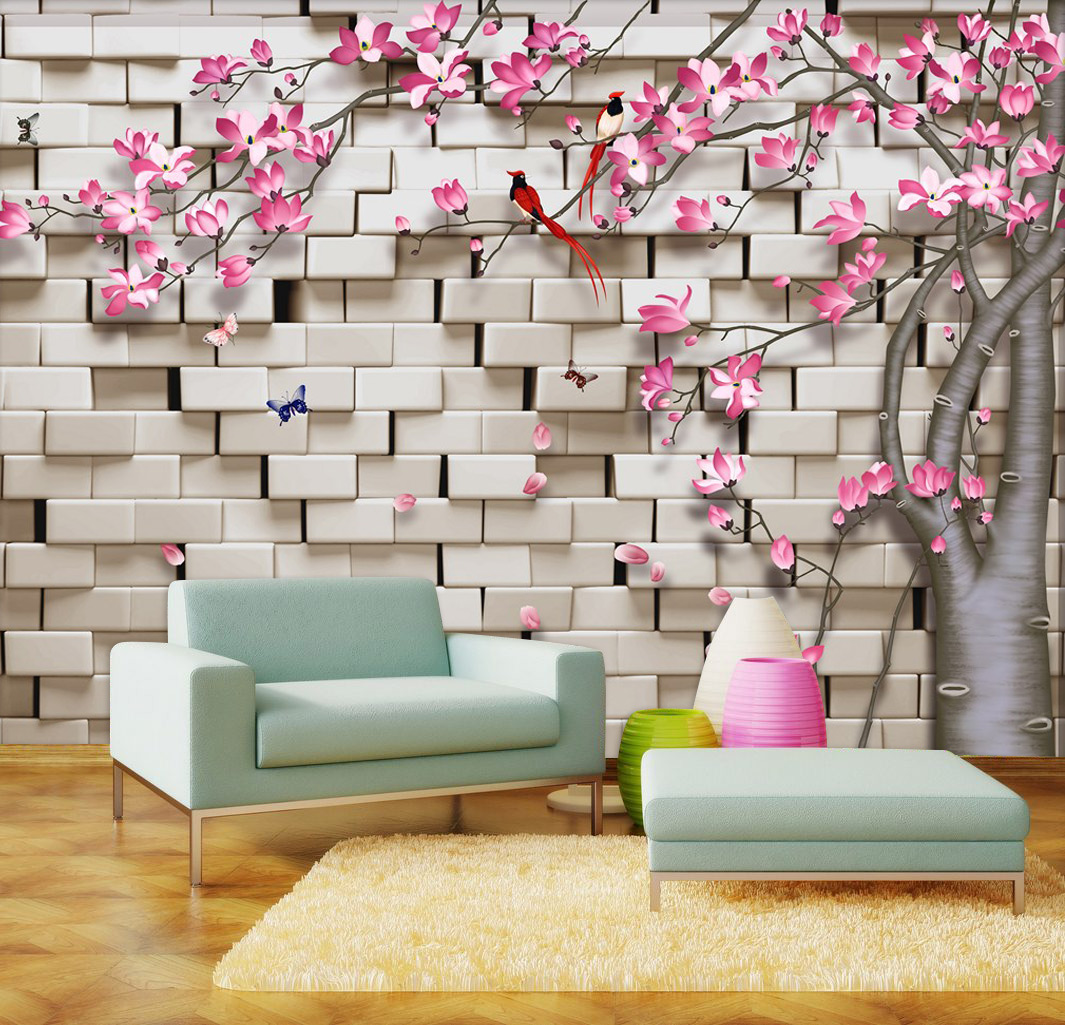 White Bricks with Flowers