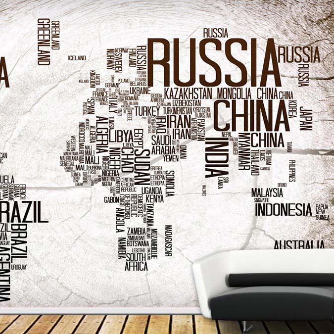 Text World Map Mural